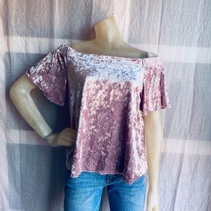 Pink Crushed Velvet Off the Shoulder Top